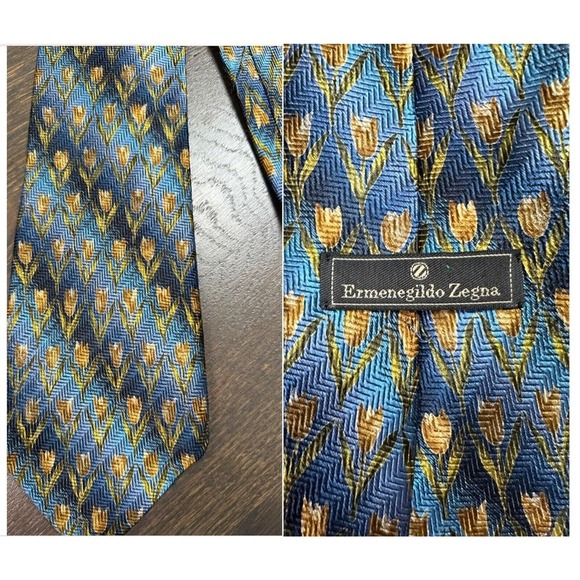 Ermenegildo Zegna Made in Italy Exclusive Design Silk Tie Blue‎ 59Long - Picture 1 of 6